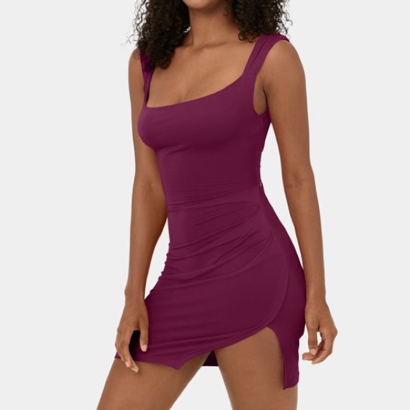 Halara Purple Tie Open Back Sleeveless Lace Up Split Hem Dress Red Violet - Picture 12 of 14